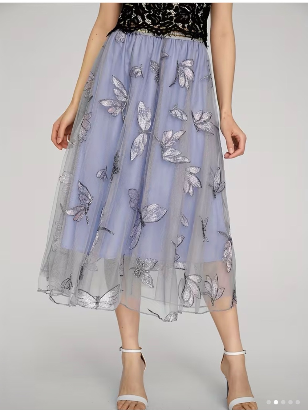 Sheer Embroidered Butterfly Midi Skirt - Lavender